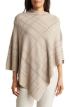 La Fiorentina Crystal Embellished Plaid Poncho In Oatmeal