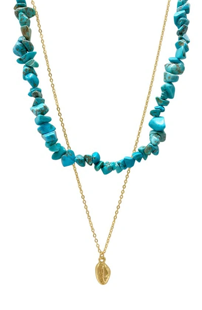 Adornia Multi Shape Turquoise Stone Layered Necklace