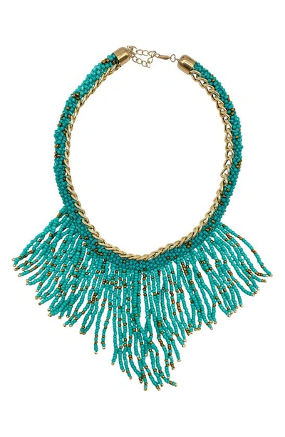 Adornia 14k Yellow Gold Plated Chain & Beaded Fringe Necklace In Turquoise