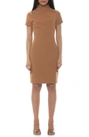 Alexia Admor Sadee Draped Mockneck Sheath Dress In Camel