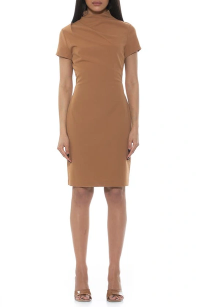 Alexia Admor Sadee Draped Mockneck Sheath Dress In Camel