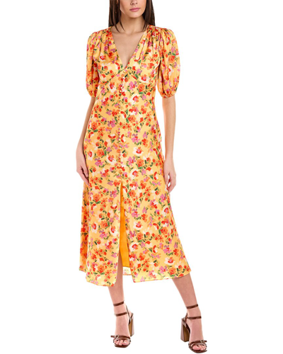 Alexia Admor Lorelei V-neck Bubble Sleeve Midi Dress In Yellow Watercolor