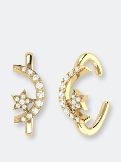 Luvmyjewelry Moonlit Star Diamond Ear Cuffs In 14k Yellow Gold Vermeil On Sterling Silver