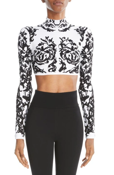 Alaïa Cropped-top Calligraphy Aus Jacquard In Blanc/ Noir