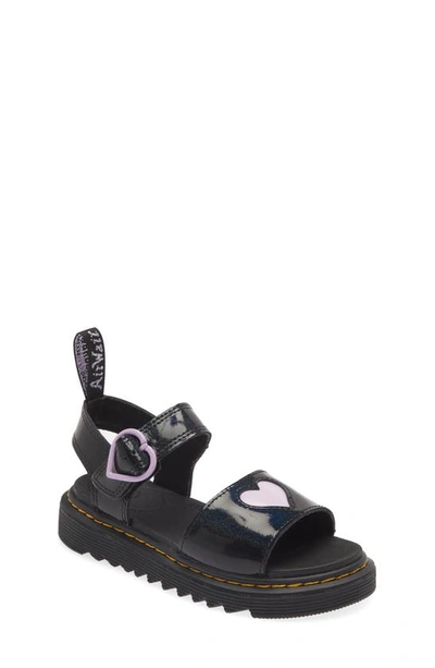 Dr. Martens Kids' Marlow Heart Leather Sandals 6-10 Years In Black/lilac