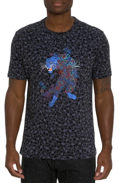 Robert Graham Floral Tiger Embroidered Cotton Graphic Tee In Navy