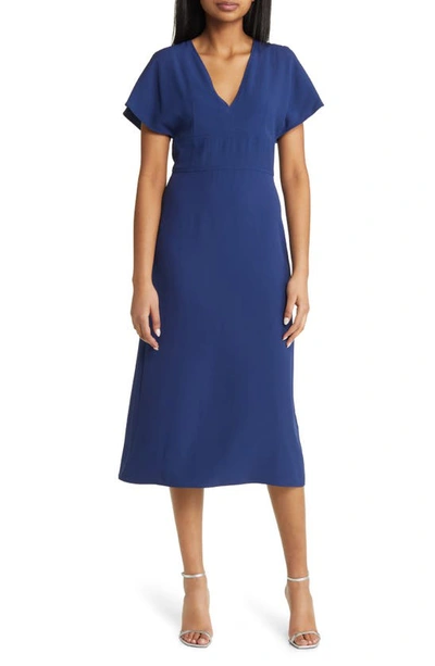 Hugo Boss Dawinga Flutter Sleeve Midi Dress In Midieval Blue