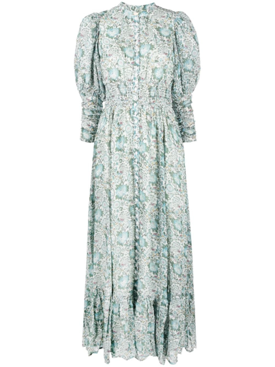 Bytimo Floral Print Georgette Maxi Dress In Sky Blue