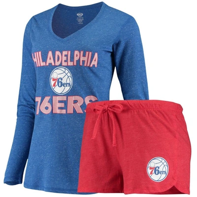 Concepts Sport Red/royal Philadelphia 76ers Long Sleeve T-shirt And Shorts Sleep Set