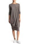 Go Couture Drape Long Sleeve Dress In Grey Metal
