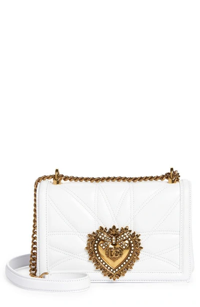 Dolce & Gabbana Devotion Logo Heart Lambskin Crossbody Bag In Optic White/gold