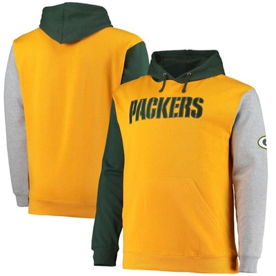 Profile Men's Green, Gold-tone Green Bay Packers Big And Tall Pullover Hoodie In Green,gold-tone