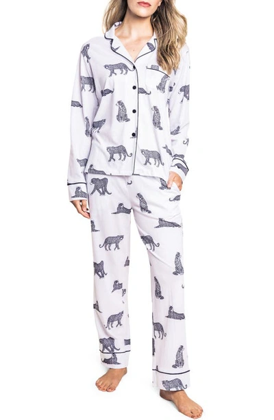 Petite Plume Panther Print Pajamas In White
