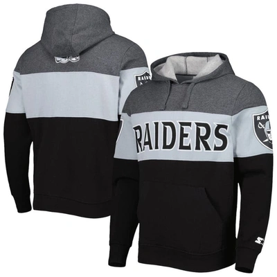 Starter Men's  Heather Charcoal And Black Las Vegas Raiders Extreme Pullover Hoodie In Heather Charcoal,black