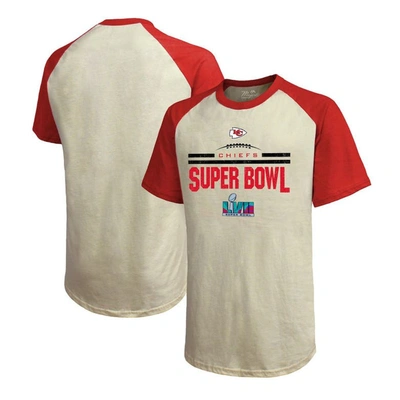 Majestic Men's  Threads Cream, Red Kansas City Chiefs Super Bowl Lvii Goal Line Stand Raglan T-shirt In Cream,red