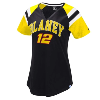 Starter Women's  Black, Yellow Ryan Blaney Game On Notch V-neck T-shirt In Black,yellow