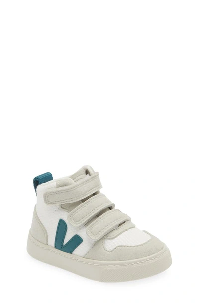 Veja Kids' Small V-10 Mid Sneaker In White Brittany