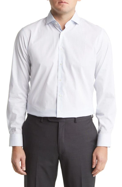 Nordstrom Tech-smart Trim Fit Dobby Stripe Coolmax® Dress Shirt In White- Blue Dobby Stripe