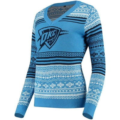Foco Blue Oklahoma City Thunder Big Logo Aztec V-neck Sweater