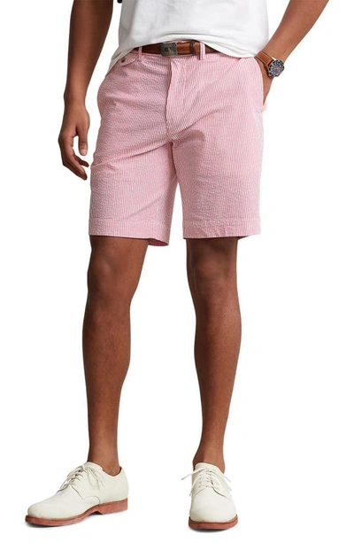 Polo Ralph Lauren Classic Fit Stretch 9.25 Seersucker Shorts In Pink