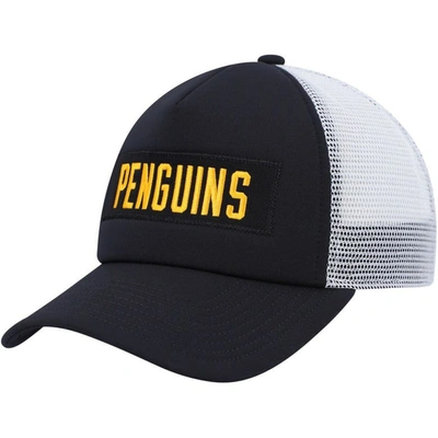 Adidas Originals Men's Adidas Black, White Pittsburgh Penguins Team Plate Trucker Snapback Hat In Black,white