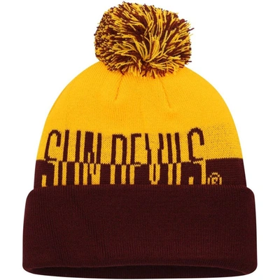 Adidas Originals Men's Adidas Maroon And Gold Arizona State Sun Devils Colorblock Cuffed Knit Hat With Pom In Maroon,gold