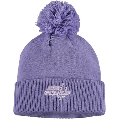 Adidas Originals Adidas Purple Washington Capitals 2021 Hockey Fights Cancer Cuffed Knit Hat With Pom