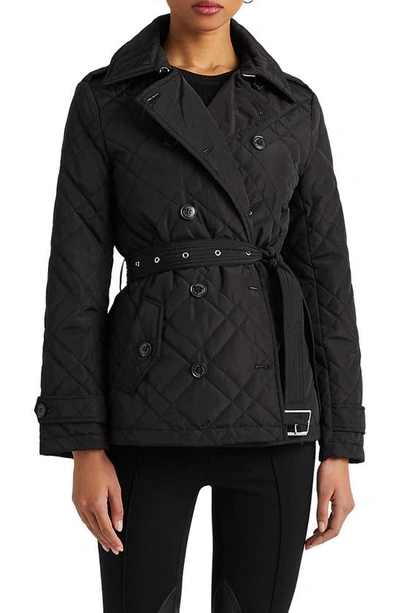 Lauren Ralph Lauren Belted Double Breasted Water Repellent Quilted Jacket In Black