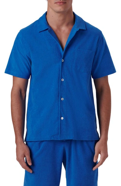 Bugatchi Short Sleeve Cotton French Terry Camp Shirt In Classic Bl