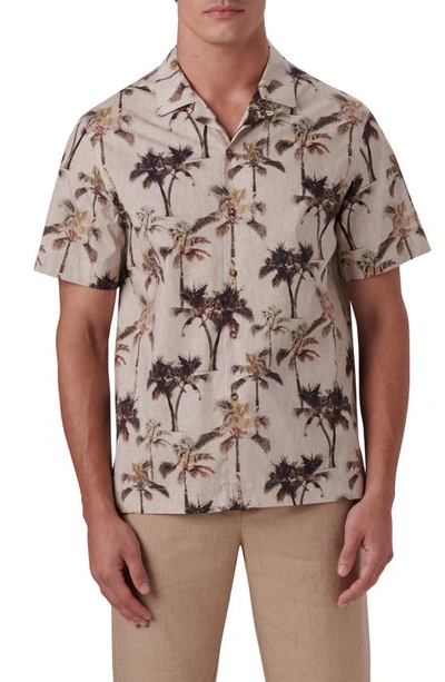 Bugatchi Classic Fit Print Stretch Cotton Short Sleeve Button-up Shirt In Sand