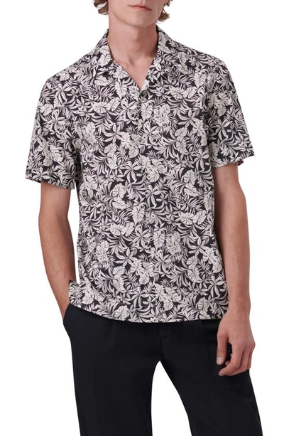 Bugatchi Classic Fit Print Stretch Cotton Short Sleeve Button-up Shirt In Black