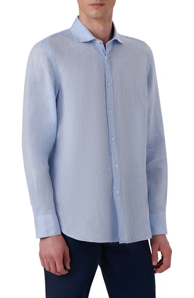 Bugatchi Shaped Fit Solid Linen Button-up Shirt In Sky