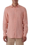 Bugatchi Shaped Fit Solid Linen Button-up Shirt In Tangerine