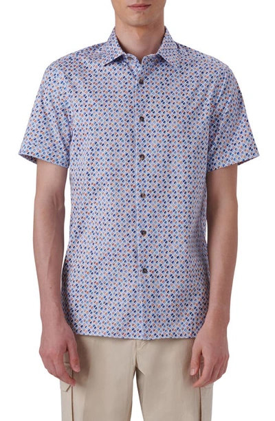 Bugatchi Ooohcotton® Geo Print Short Sleeve Button-up Shirt In Tobacco