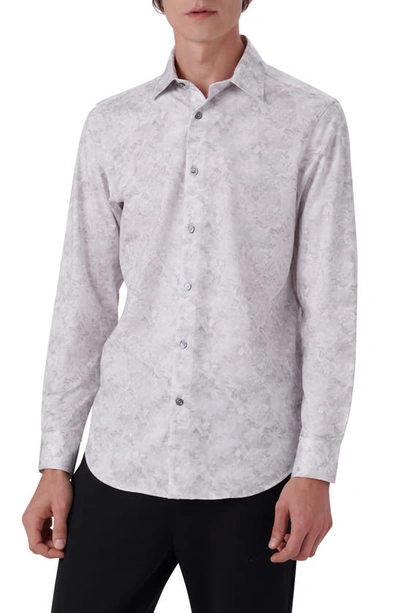 Bugatchi Ooohcotton® Leaf Print Button-up Shirt In Platinum