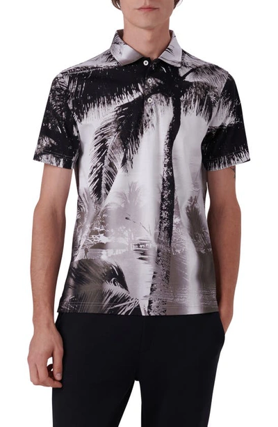 Bugatchi Digital Print Cotton Polo Shirt In Black