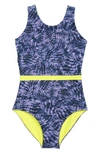Zella Girl Kids' Reversible Journey One-piece Swimsuit In Purple Breeze Waverly Print