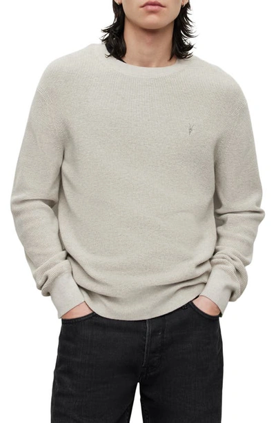 Allsaints Aspen Logo-embroidered Crewneck Cotton-blend Jumper In Light Gray