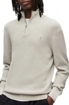 Allsaints Thermal Cotton & Wool Quarter Zip Pullover In Light Gray
