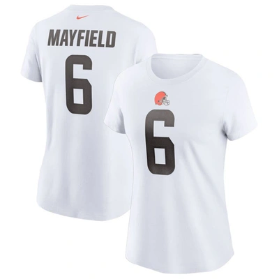 Nike Baker Mayfield White Cleveland Browns Name & Number T-shirt