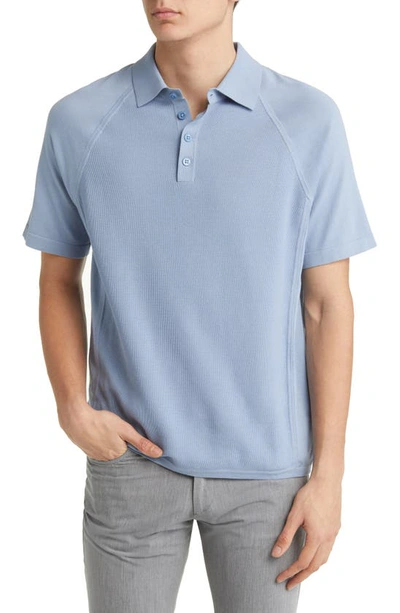 Emporio Armani Solid Short Sleeve Polo Sweater In Blue