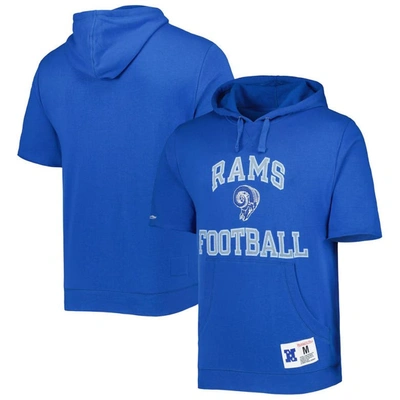 Mitchell & Ness Men's  Royal Distressed Los Angeles Rams Washed Short Sleeve Pullover Hoodie
