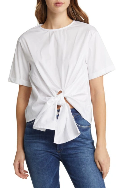 Nikki Lund Alexis Tie Front Poplin Top In White