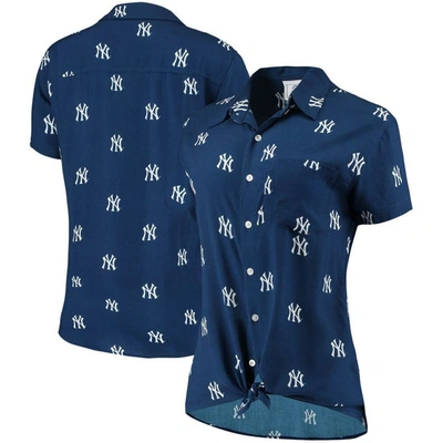 Foco Navy New York Yankees All Over Logos Button-up Shirt