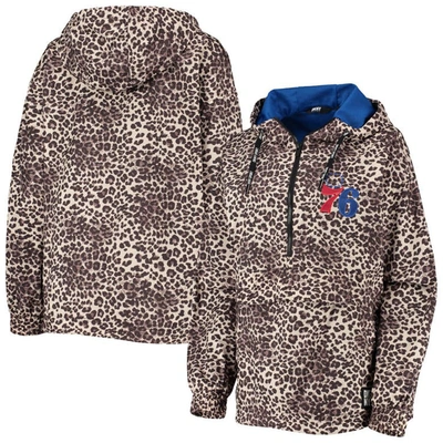 G-iii Sports By Carl Banks Leopard Philadelphia 76ers Gabriella Windbreaker Half-zip Hoodie