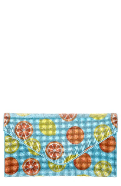 Nina Citrus Print Crystal Envelope Clutch In Citrus Blue Multi