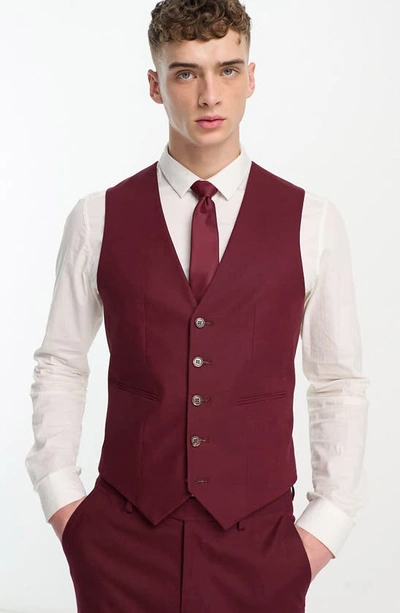 Asos Design Superskinny Stretch Linen & Cotton Vest In Red