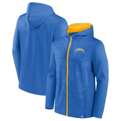 Fanatics Branded Powder Blue/gold Los Angeles Chargers Ball Carrier Full-zip Hoodie In Powder Blue,gold
