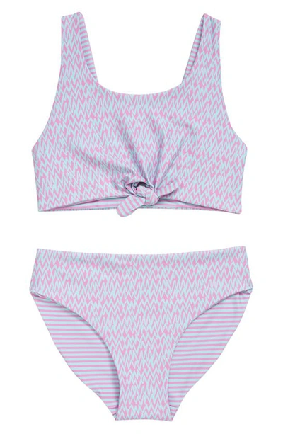 Treasure & Bond Kids' Reversible Two-piece Swimsuit In Purple Lily Zig Zag Stripe