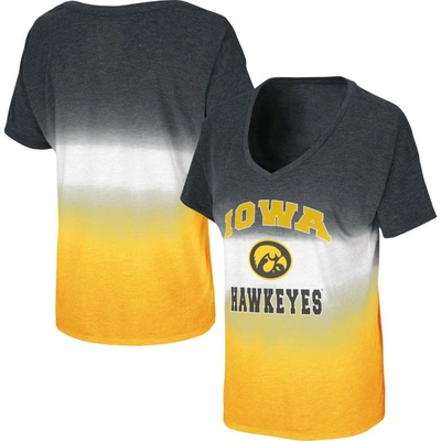 Colosseum Black/gold Iowa Hawkeyes Winkle Dip Dye V-neck T-shirt